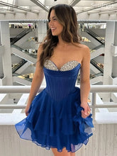 Sparkly Beadings Sweetheart Strapless Chiffon Blue A-line Short Mini Dress Homecoming Dress